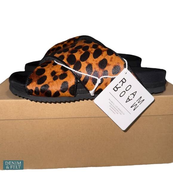 ROAM Cross Leopard Print Slides Women’s Size 5.5 Cozy Faux Fur Sandals NEW - Picture 4 of 10